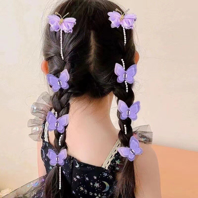 Set de 2 bucăți/set de agrafe de păr fluture pentru fete Arc dublu stratificat Breton drăguț Ace de păr Bumbac sigur pentru copii Set de accesorii de păr pentru copii