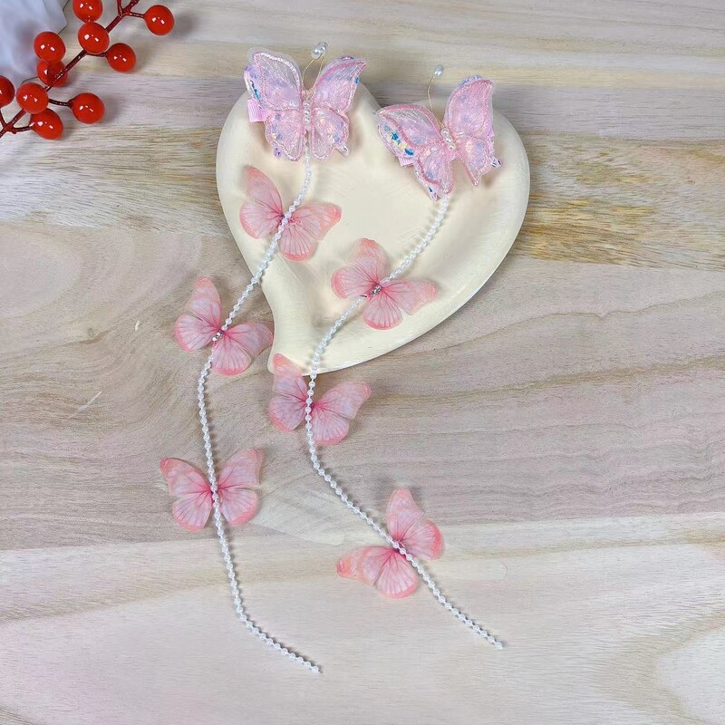 Set de 2 bucăți/set de agrafe de păr fluture pentru fete Arc dublu stratificat Breton drăguț Ace de păr Bumbac sigur pentru copii Set de accesorii de păr pentru copii