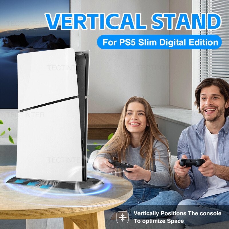 PS5 Slim konsolei Vertikalus stovo pagrindas, skirtas Playstation 5 Slim su įmontuotomis aušinimo angomis, pagrindo atrama neslidžia kojelė