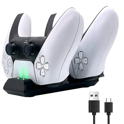 Dviejų bazių greito įkroviklio belaidžio valdiklio įkrovimo doko stotis C tipo USB, skirta Sony PS5 vairasvirtei, skirta PS5 žaidimų pulto priedams