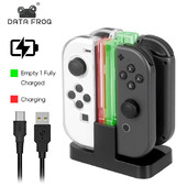 DATA FROG įkrovimo dokas, suderinamas su Nintendo Switch / Switch OLED, skirtas Joy Con įkroviklio stovo stoties žaidimų priedams