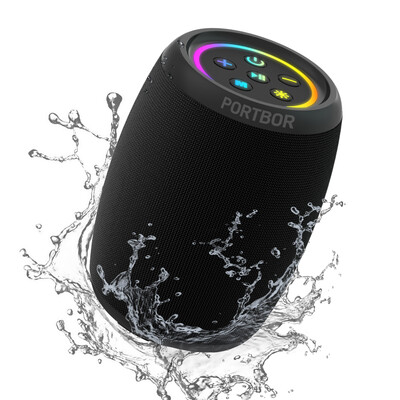 Ηχείο Bluetooth, ισχυρό μικρό φορητό ασύρματο ηχείο με ραδιόφωνο FM, αδιάβροχο IPX6, 5 λειτουργίες φωτισμού LED, μικρόφωνο, USB