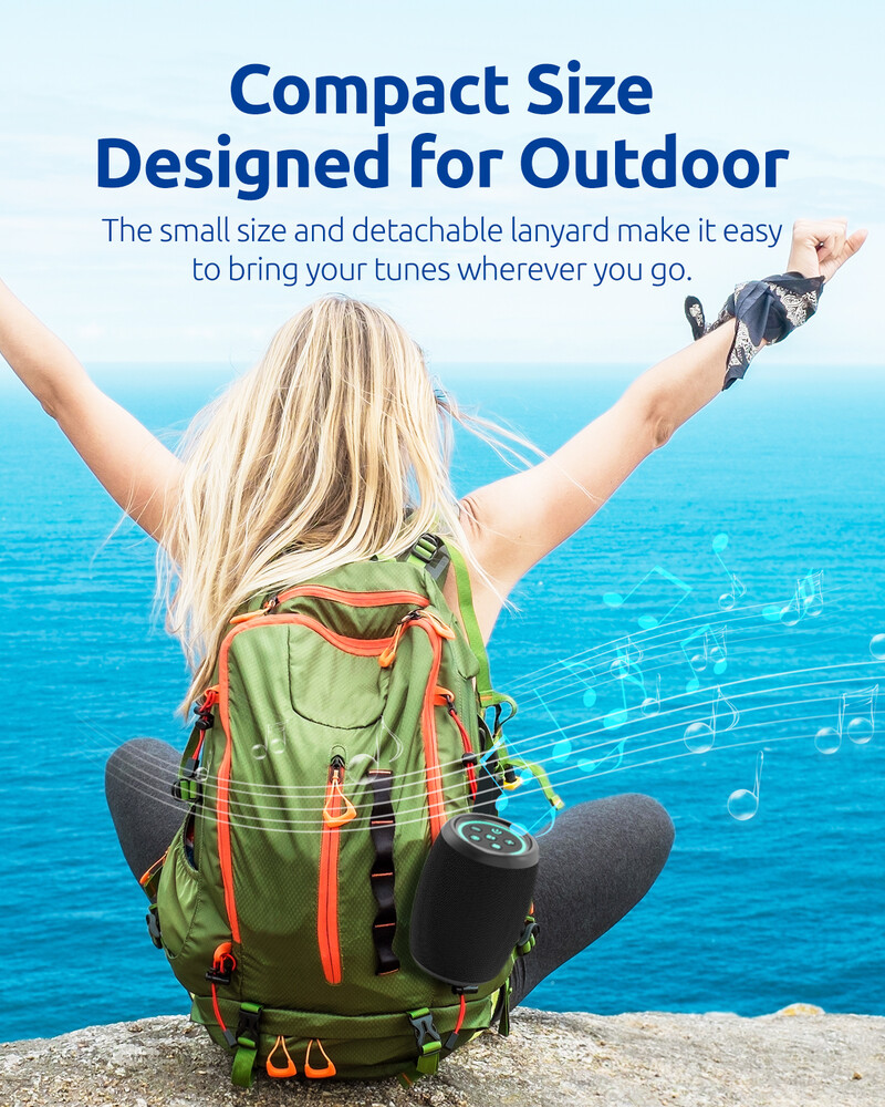 Bluetooth zvučnik, snažan mali prijenosni bežični zvučnik s FM radiom, IPX6 vodootporan, 5 načina rada LED svjetla, mikrofon, USB