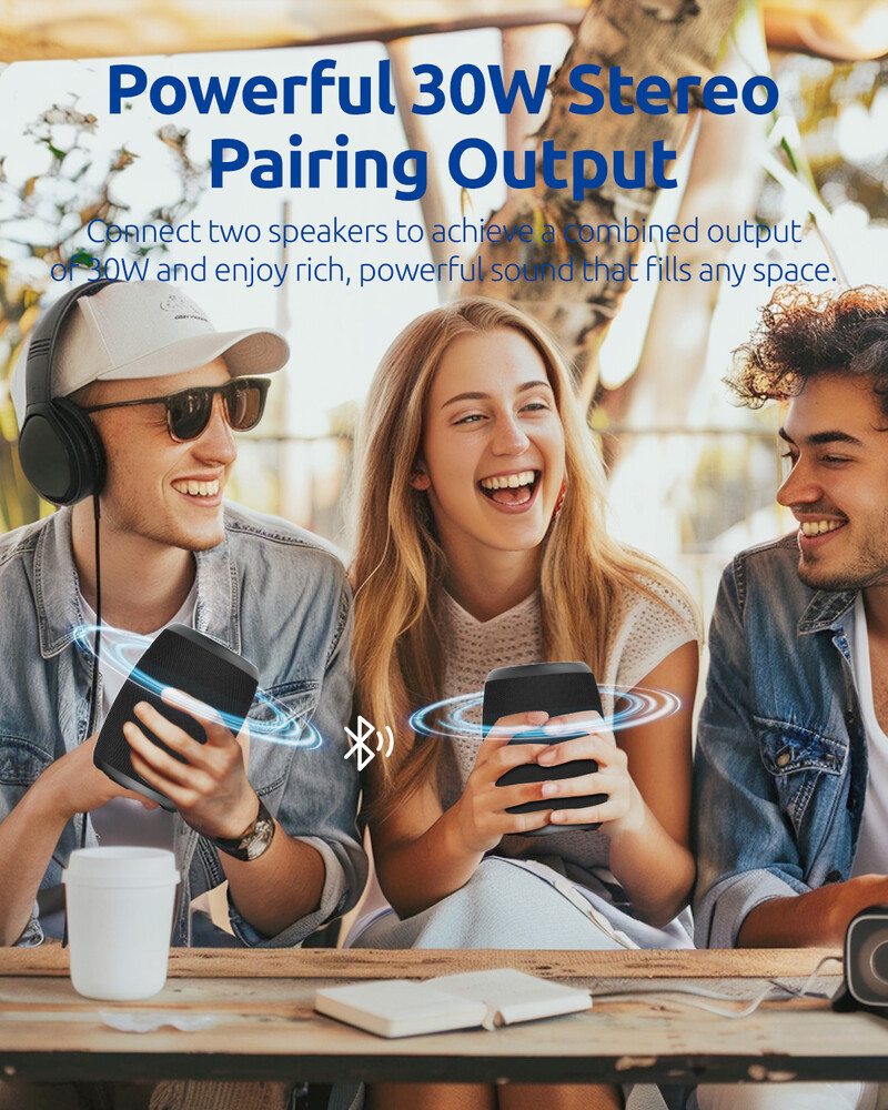 Bluetooth zvučnik, snažan mali prijenosni bežični zvučnik s FM radiom, IPX6 vodootporan, 5 načina rada LED svjetla, mikrofon, USB