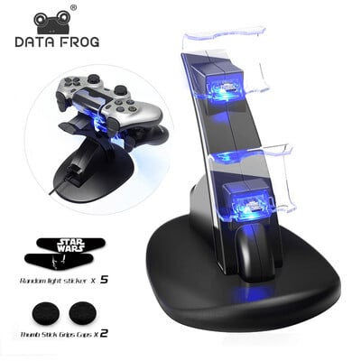 DATA FROG LED Dock de încărcare USB dublu Suport pentru controler pentru încărcător pentru gamepad Sony PS4/PS4 Slim/PS4 Pro [Cadou gratuit]