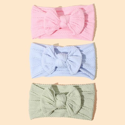 3 τεμάχια/Παρτίδα, Knot Φιόγκος μαλακές νάιλον κορδέλες για μωρό καλώδιο Πλεκτό νάιλον τουρμπάνι κεφαλής περιτυλίγματα κεφαλής για βρέφη Αξεσουάρ για βρεφικά μαλλιά Παιδικά καλύμματα κεφαλής