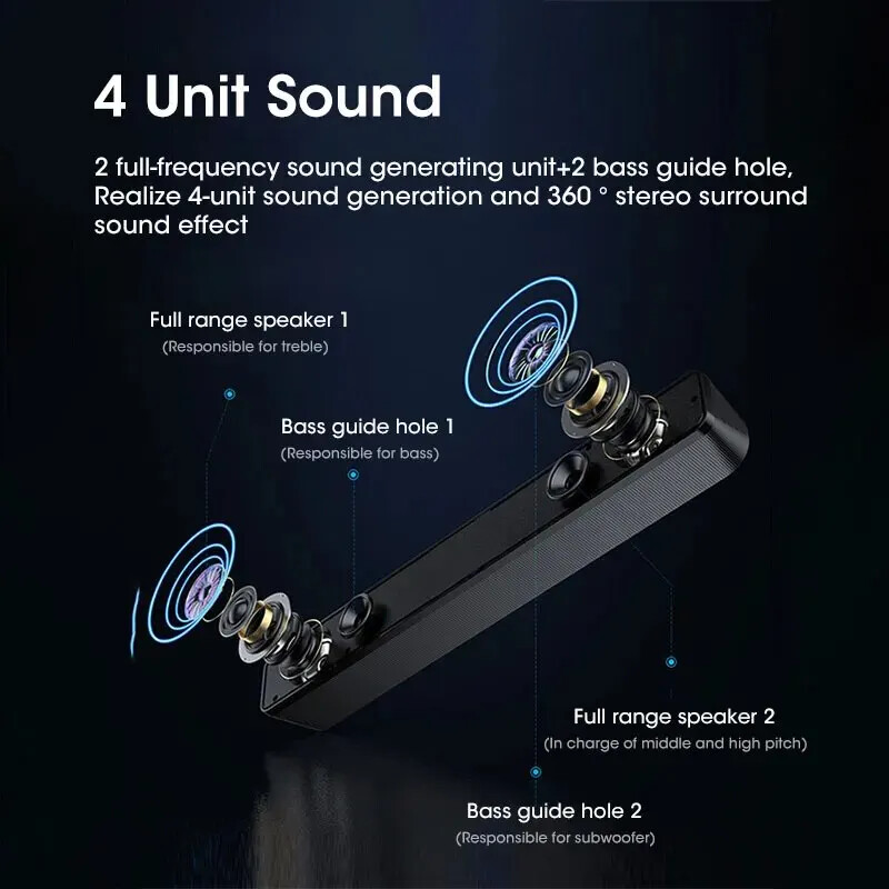 PC Soundbar Vezetékes/Vezeték nélküli Bluetooth hangszóró USB tápellátású Soundbar TV-hez PC Laptop Gaming Házimozi Surround Audio rendszer