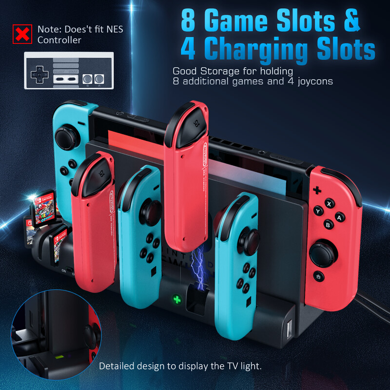 Pentru Switch Joycon Încărcător Switch Controlere OLED Comutator de încărcare rapidă Pro Controller Dock Station 8 Sloturi pentru jocuri pentru Nintendo