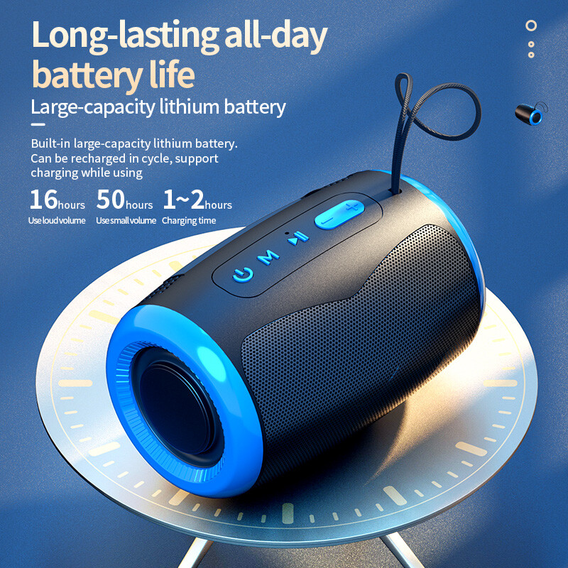 Difuzor portabil Bluetooth, în aer liber, impermeabil, fără fir TWS, cutie de coloană pentru radio, suport pentru difuzor, card TF, stereo 3D, player de muzică hi-fi