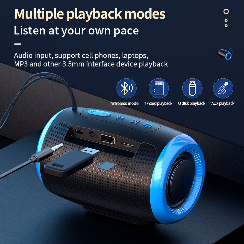 Difuzor portabil Bluetooth, în aer liber, impermeabil, fără fir TWS, cutie de coloană pentru radio, suport pentru difuzor, card TF, stereo 3D, player de muzică hi-fi
