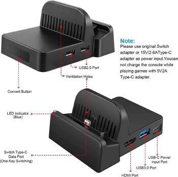 Switch Dock for Nintendo Switch Portable Nintendo Switch Docking Station για τηλεόραση με θύρες φόρτισης 4K HDMI/USB 3.0/ USB-C