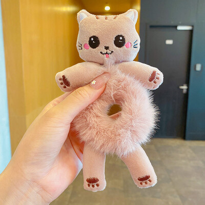 Pandos karvės katės triušio pliušinės elastinės plaukų juostelės, saldūs kaklaraiščiai, moteriškos merginos, mielos animacinių filmų plaukų traškučiai Kalėdos