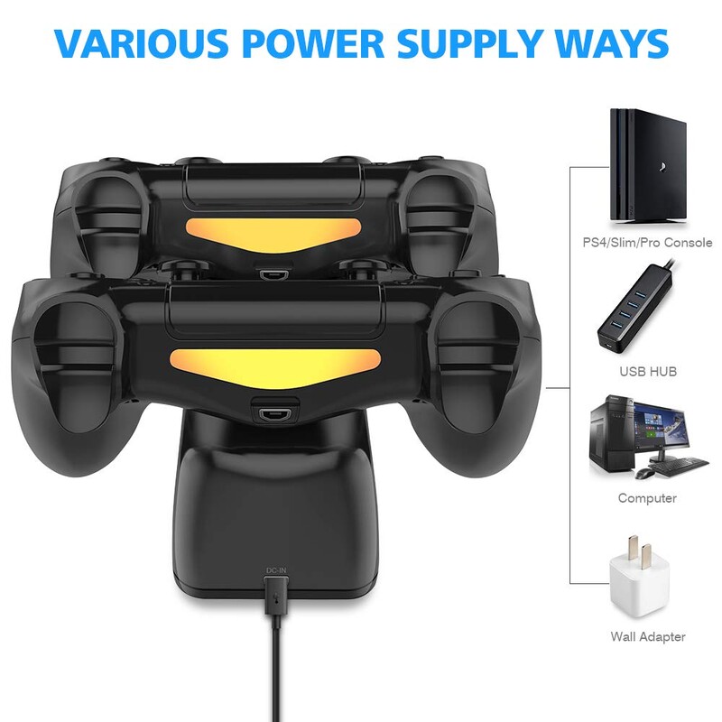Încărcător pentru controler PS4, stație de încărcare USB pentru controler DualShock 4, stație de încărcare PS 4 pentru Sony PS4/ PS4 Slim/ PS4 Pro