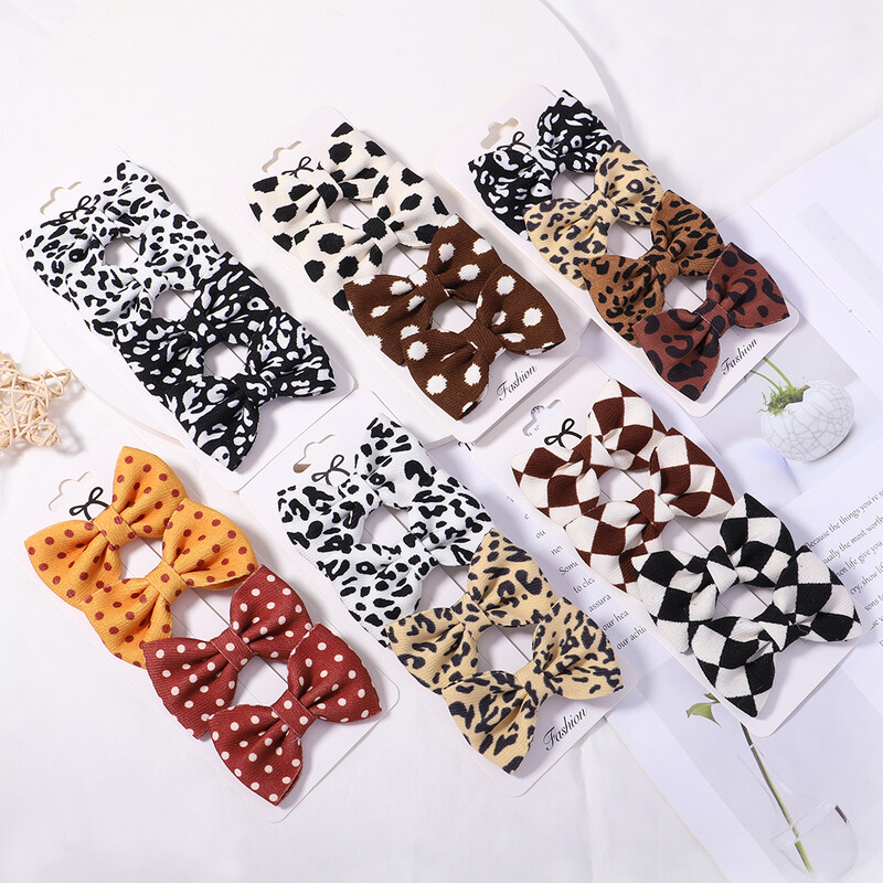 4 vnt. / rinkinys Leopardo taškeliais marginti lankeliai plaukų segtukai mergaitėms audiniai vintažiniai languoti lankai plaukų segtukai, galvos apdangalai, plaukų priedai