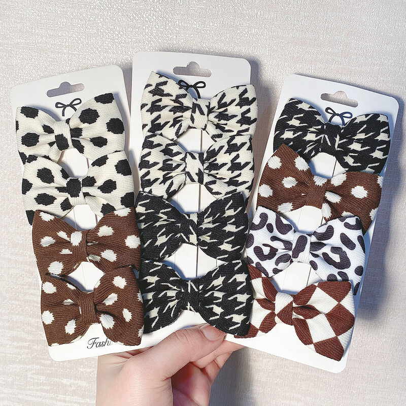 4 vnt. / rinkinys Leopardo taškeliais marginti lankeliai plaukų segtukai mergaitėms audiniai vintažiniai languoti lankai plaukų segtukai, galvos apdangalai, plaukų priedai