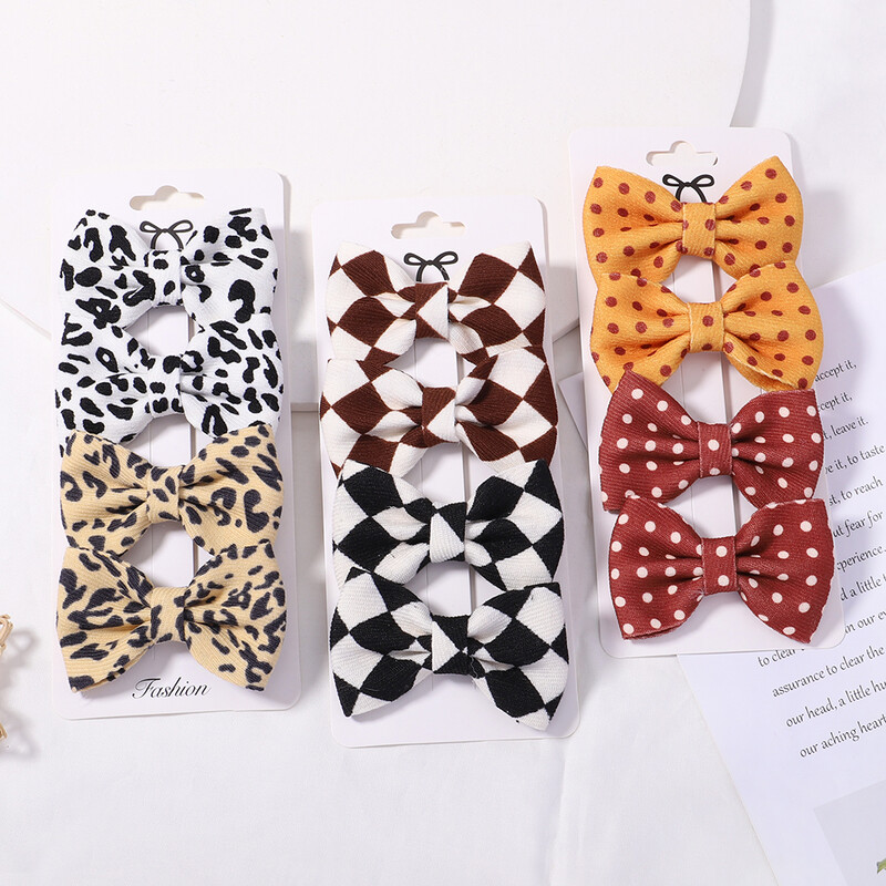 4 vnt. / rinkinys Leopardo taškeliais marginti lankeliai plaukų segtukai mergaitėms audiniai vintažiniai languoti lankai plaukų segtukai, galvos apdangalai, plaukų priedai