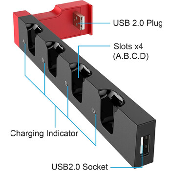 IPEGA PG-9186 Joycon Charging Dock Station for Switch&OLED - Φορτίζει έως 4 χειριστήρια, συμβατό με διακόπτη και μοντέλο OLED