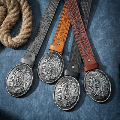 Férfi és női-nyugati-cowboy-PU-bőr övek - Vintage öv, virágos gravírozott csatos öv farmerekhez