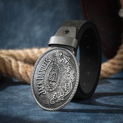 Bărbați și femei-Western-Cowboy-Cenele din piele PU - Curea vintage cu cataramă gravată florală pentru blugi