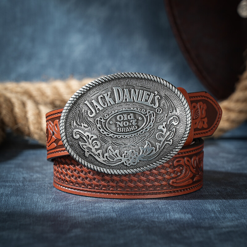 Bărbați și femei-Western-Cowboy-Cenele din piele PU - Curea vintage cu cataramă gravată florală pentru blugi