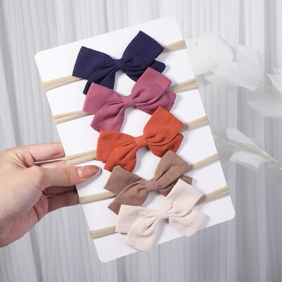 5 ks/sada manšestrových detských mašličiek pre dievčatá, elastické nylonové novorodenecké turbany, vlasové pásky, batoľacie, čelenky, vlasové doplnky