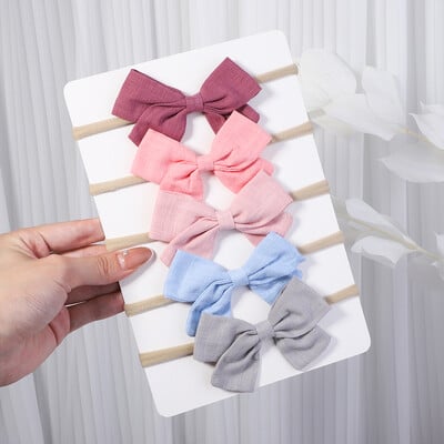 5 ks/sada manšestrových detských mašličiek pre dievčatá, elastické nylonové novorodenecké turbany, vlasové pásky, batoľacie, čelenky, vlasové doplnky