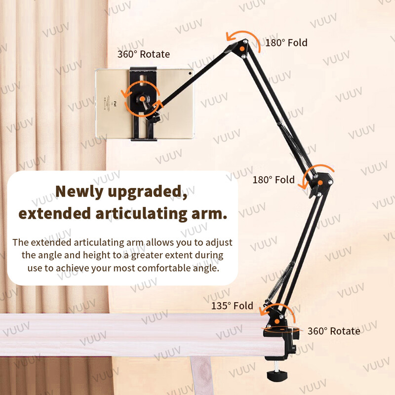 Stojan na tablet do postele, nastaviteľný kovový 360-stupňový otočný držiak na tablet s 90 cm dlhým ramenom pre držiak na telefón a tablet s uhlopriečkou 4,7-12,9 palca