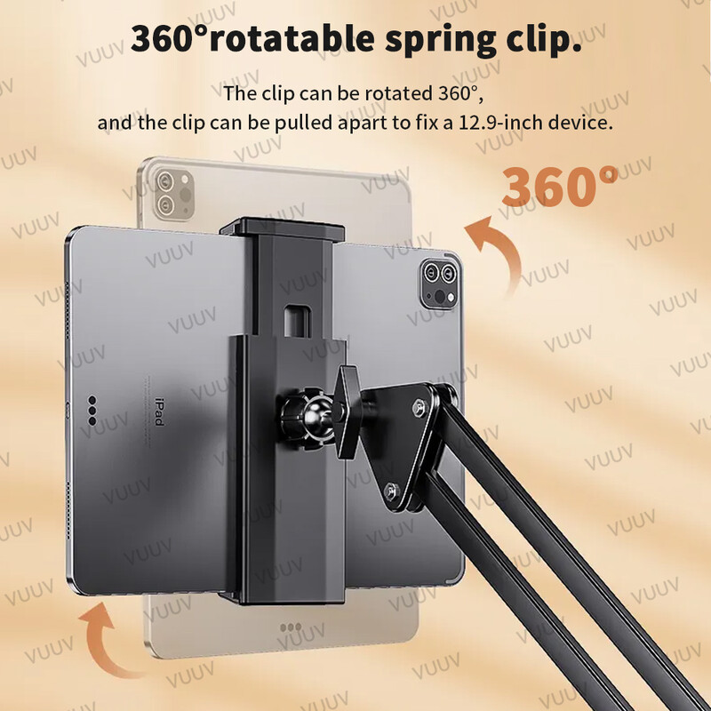 Stojan na tablet do postele, nastaviteľný kovový 360-stupňový otočný držiak na tablet s 90 cm dlhým ramenom pre držiak na telefón a tablet s uhlopriečkou 4,7-12,9 palca