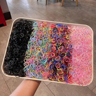 1500PCS Момичета, цветна гумена лента за еднократна употреба, връзки за коса, лента за глава, детски ленти за притежател на конска опашка, детски аксесоари за коса
