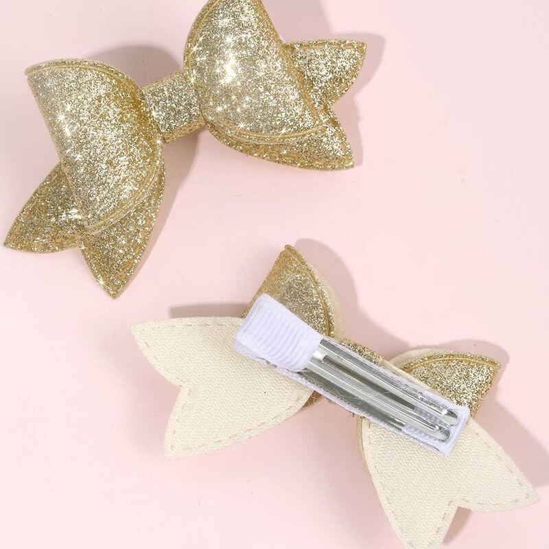 2 vnt Blizgantys kūdikių mergaičių lankeliai plaukų segtukai Auksiniai blizgučiai Bowknot plaukų segtukas Princesė kūdikių galvos apdangalai Vaikų plaukų aksesuarai