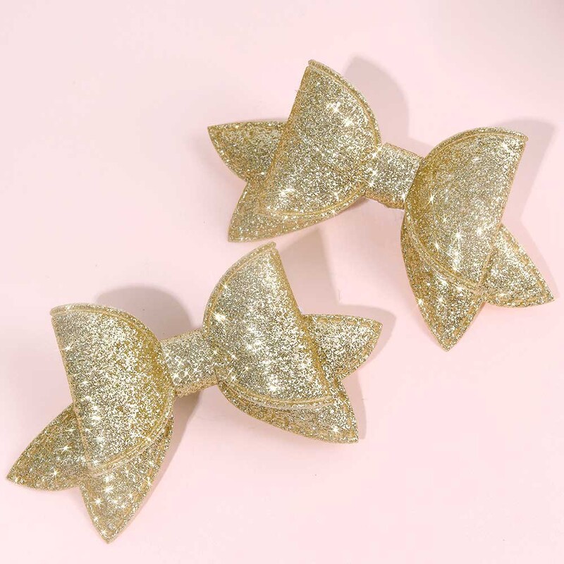 2 vnt Blizgantys kūdikių mergaičių lankeliai plaukų segtukai Auksiniai blizgučiai Bowknot plaukų segtukas Princesė kūdikių galvos apdangalai Vaikų plaukų aksesuarai
