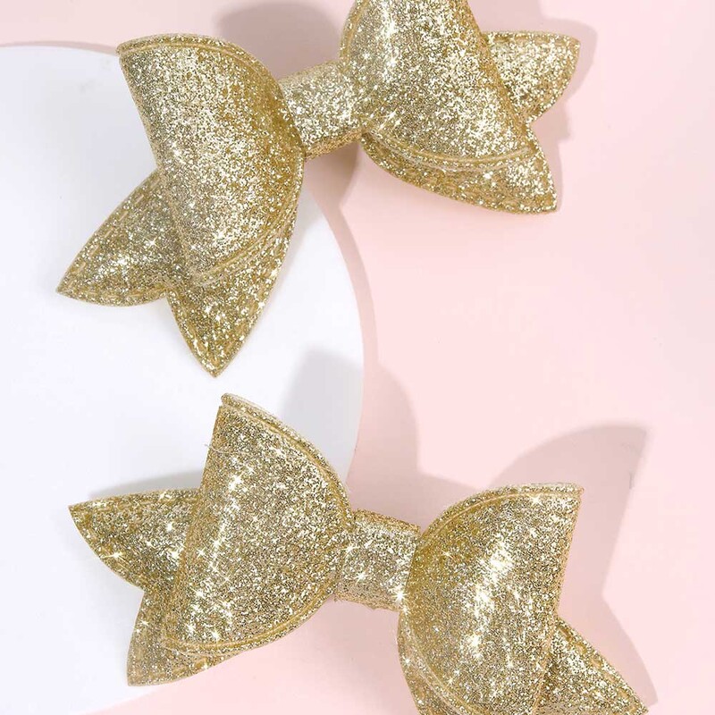 2 vnt Blizgantys kūdikių mergaičių lankeliai plaukų segtukai Auksiniai blizgučiai Bowknot plaukų segtukas Princesė kūdikių galvos apdangalai Vaikų plaukų aksesuarai