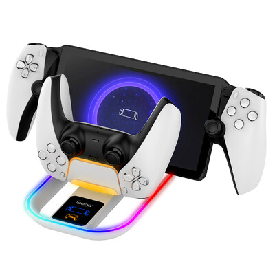 IPEGA PS5 portāla uzlādes stacija Playstation Portāla tālvadības atskaņotājam un PS5 kontrolieris ar uzlādes kabeli un RGB gaismu