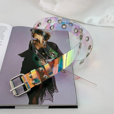 Moteriškas skaidrus diržas su įvorėmis Moteriškas „Disigner“ „Punk“ kniedės sagtis, juosmens derva, plastikas, PVC kelnių džinsai, skaidrūs diržai