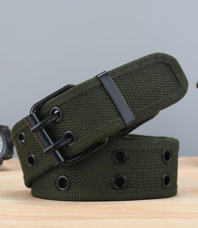 Plátenný štýl pánskeho elegantného opasku, módny, ležérny a všestranný, mládežnícky trendy pánsky odolný dvojradový plátenný opasok a