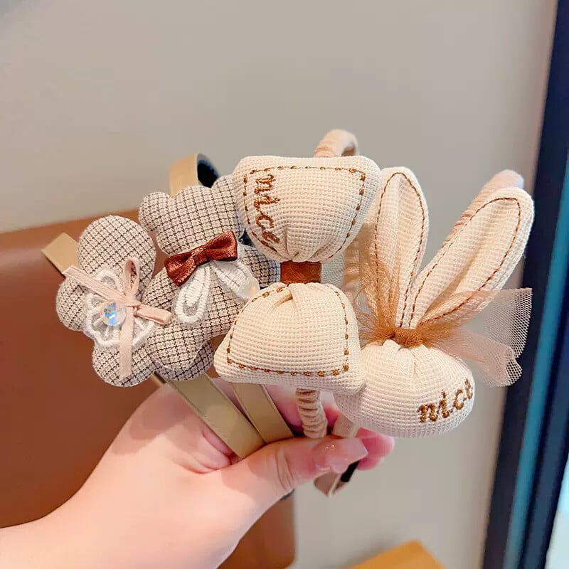 Detské dievčatká Roztomilé kávové farby Cartoon Srdce Kvetinová mašľa Ornament Čelenky Detské krásne Obruče do vlasov Detské sladké vlasové doplnky
