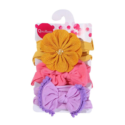 3 db/tétel Nagy virágos babafejpántok újszülött fiúknak lányoknak pamut rugalmas hajgumik gyerekeknek hajkötők masnik csomós fejfedők fejfedők