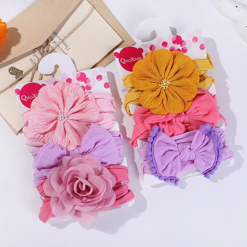 3 db/tétel Nagy virágos babafejpántok újszülött fiúknak lányoknak pamut rugalmas hajgumik gyerekeknek hajkötők masnik csomós fejfedők fejfedők