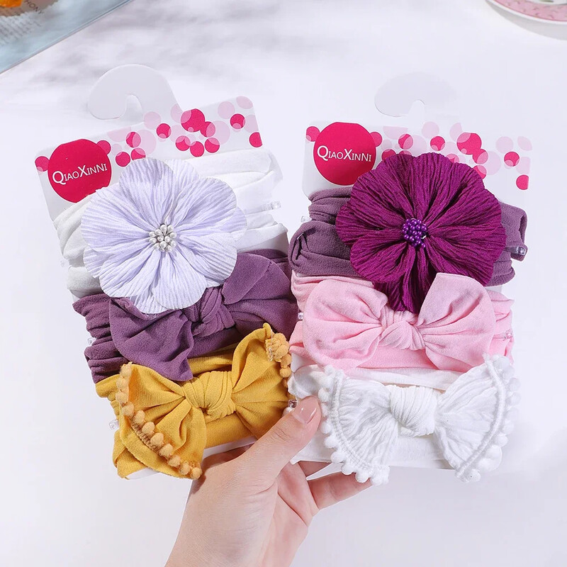 3 db/tétel Nagy virágos babafejpántok újszülött fiúknak lányoknak pamut rugalmas hajgumik gyerekeknek hajkötők masnik csomós fejfedők fejfedők