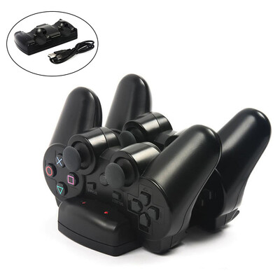 OSTENT Suport dublu de încărcare 2 în 1 Suport de încărcare Dock pentru controler Sony PS3 Gamepad Move Navigation cu cablu de alimentare USB