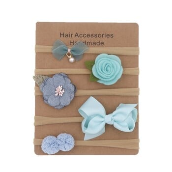 Σετ κεφαλόδεσμο για μωρά Solid Knot Flower Fabric Hairbow Kids Nylon Elastic Soft Hair bands Χειροποίητα κοριτσίστικα Αξεσουάρ μαλλιών 5τμχ/παρτ.