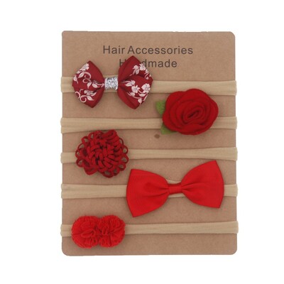 mazuļu galvassegas komplekts Solid Knot Flower Fabric Hairbow Kids Neilon Elastīgas Mīkstas Matu Lentes Roku darbs Meiteņu Matu Aksesuāri 5gab/part.