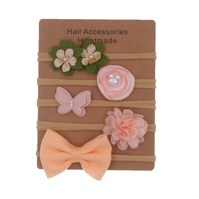 mazuļu galvassegas komplekts Solid Knot Flower Fabric Hairbow Kids Neilon Elastīgas Mīkstas Matu Lentes Roku darbs Meiteņu Matu Aksesuāri 5gab/part.