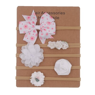 mazuļu galvassegas komplekts Solid Knot Flower Fabric Hairbow Kids Neilon Elastīgas Mīkstas Matu Lentes Roku darbs Meiteņu Matu Aksesuāri 5gab/part.