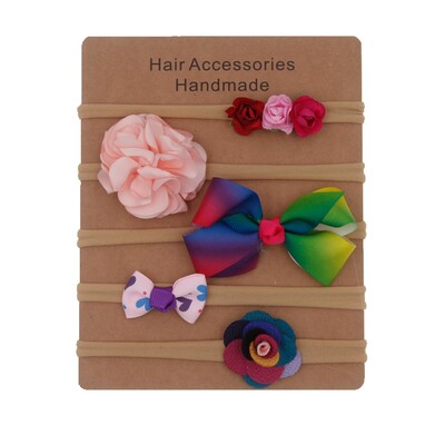 mazuļu galvassegas komplekts Solid Knot Flower Fabric Hairbow Kids Neilon Elastīgas Mīkstas Matu Lentes Roku darbs Meiteņu Matu Aksesuāri 5gab/part.