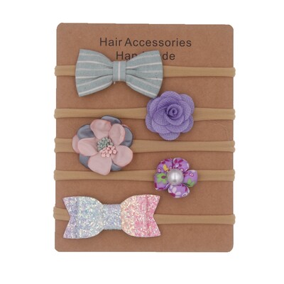 mazuļu galvassegas komplekts Solid Knot Flower Fabric Hairbow Kids Neilon Elastīgas Mīkstas Matu Lentes Roku darbs Meiteņu Matu Aksesuāri 5gab/part.