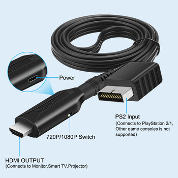 Προσαρμογέας μετατροπέα PS2 σε HDMI, Καλώδιο PS2 σε HDMI PS2 σε HDMI Υποστήριξη 1080P, Σύνδεση PS2 σε σύγχρονη τηλεόραση με HDMI