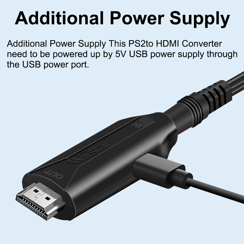 Адаптер за преобразуване на PS2 към HDMI, кабел от PS2 към HDMI, Поддръжка на PS2 към HDMI 1080P, Свързване на PS2 към модерен телевизор с HDMI