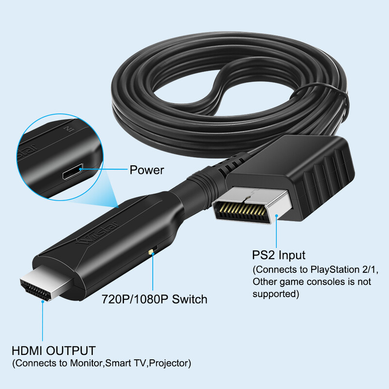 Адаптер за преобразуване на PS2 към HDMI, кабел от PS2 към HDMI, Поддръжка на PS2 към HDMI 1080P, Свързване на PS2 към модерен телевизор с HDMI