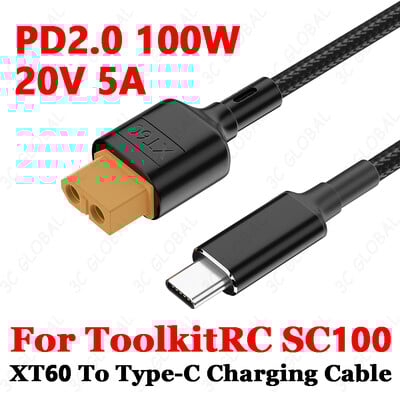 Cablu de încărcare tip C la XT60 pentru Toolkitrc SC100 Cablu USB-C la XT60 PD2.0 100W 20V 5A Linie 50/100CM Cablu de alimentare de încărcare rapidă